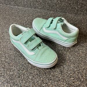 Vans Off The Wall Little Girl 12 Green Glitter Low Top Snap On Synthetic Sneaker